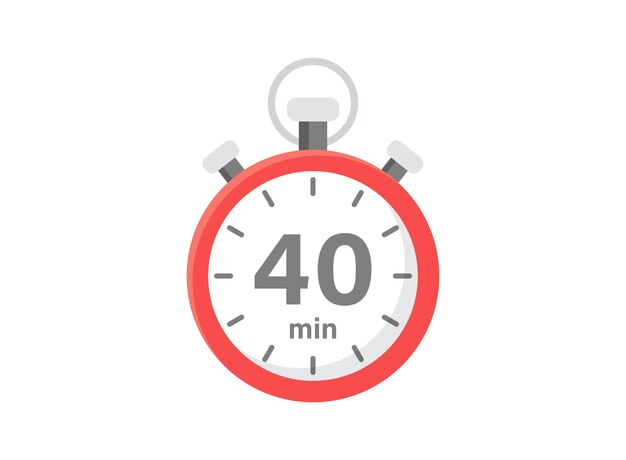 40 minuten op stophorloge icoon in platte stijl klok gezicht timer vector illustratie op geïsoleerde achtergrond aftellen teken bedrijfsconcept