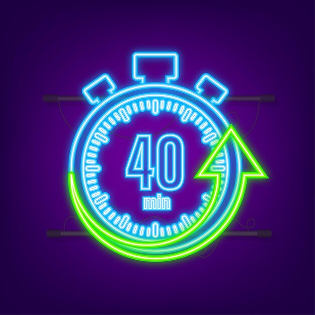 Vector the 40 minutes, stopwatch vector neon icon. stopwatch icon in flat style, timer on on color background. vector illustration.