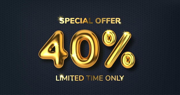 40 off discount promotion sale made of realistic 3d gold balloons number in the form of golden balloons