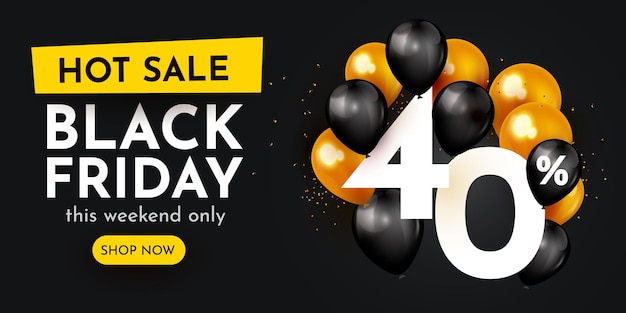 블랙 프라이데이 크리 에이 티브 구성 40 % 할인 장식 개체 판매 배너 및 포스터와 3d 판매 기호