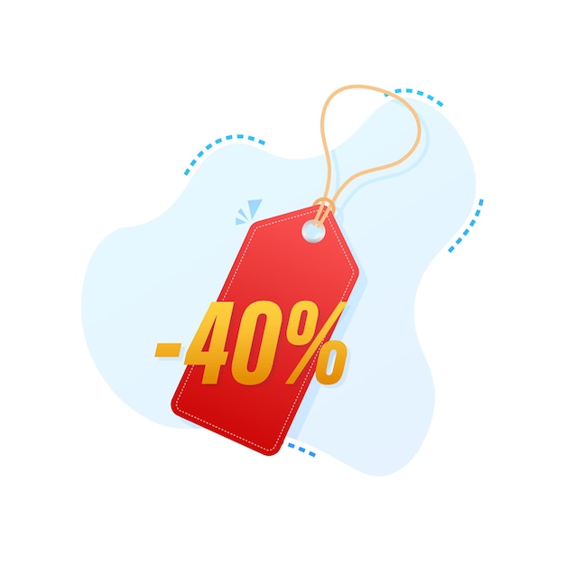 40 percent off sale discount tag. discount offer price tag. 10 percent discount promotion flat icon with long shadow. vector illustration.