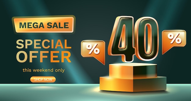 40 percent Special offer mega sale Check and gift box Sale banner and poster Vector