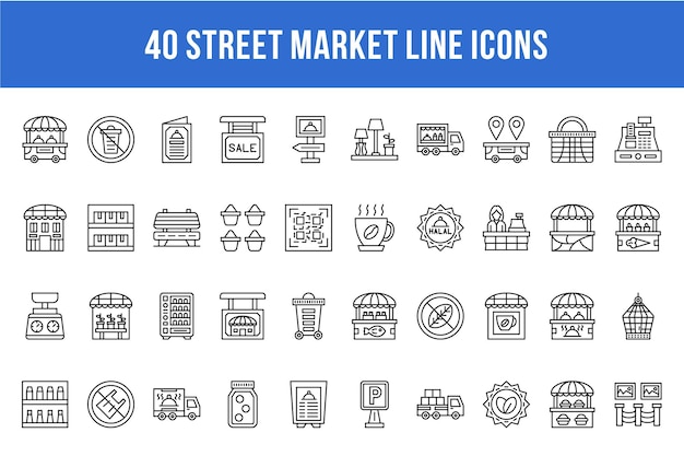 40 иконок линии уличного рынка