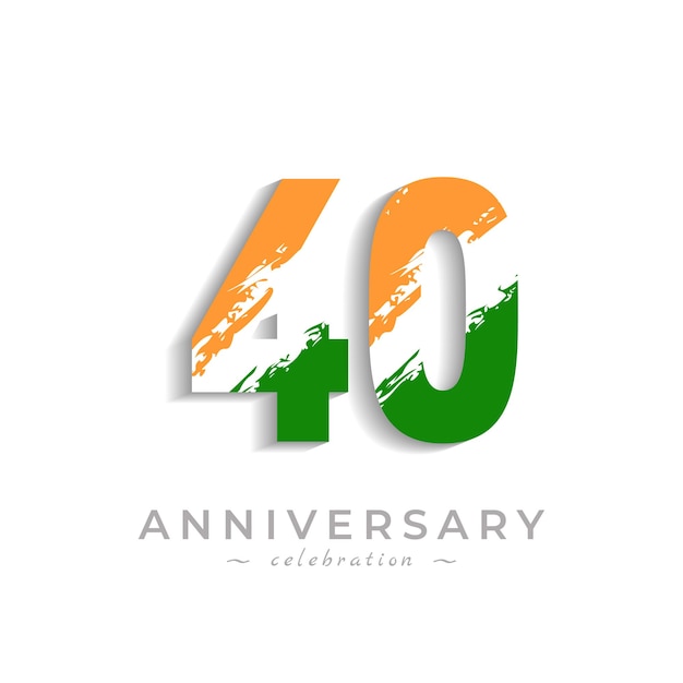 40 Year Anniversary Celebration with Brush White Slash in Yellow Saffron and Green Indian Flag Color