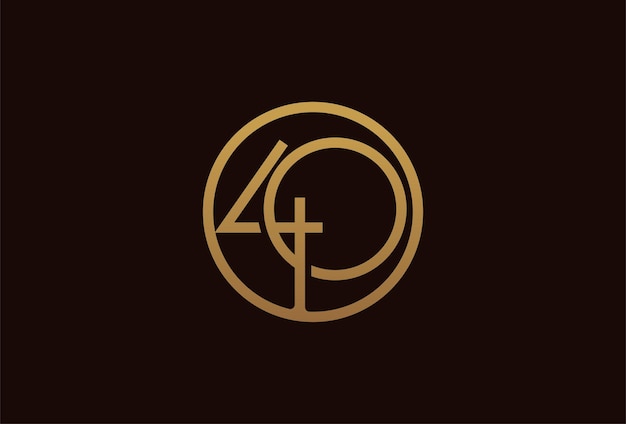 40 years anniversary logo, gold line circle with number inside, golden number design template