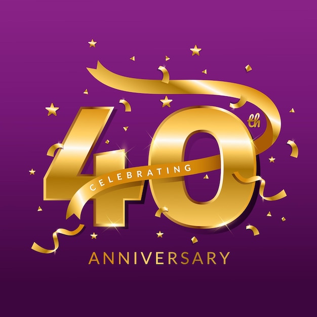 40 years anniversary vector banner template.birthday celebration banner with Golden numbers