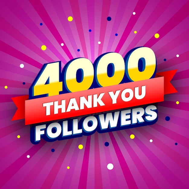 4000 followers colorful banner with red ribbon