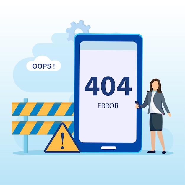 404 illustrazione di errore tecnologia del sistema di manutenzione mostra 404 messaggio di problema di connessione a internet