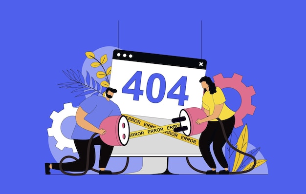 404 エラーページコンセプト - ウェブ用の近代的なフラットデザイン技術サポート接続の問題を解決インターネット信号の改善クラッシュサーバーの切断ベクトルイラスト