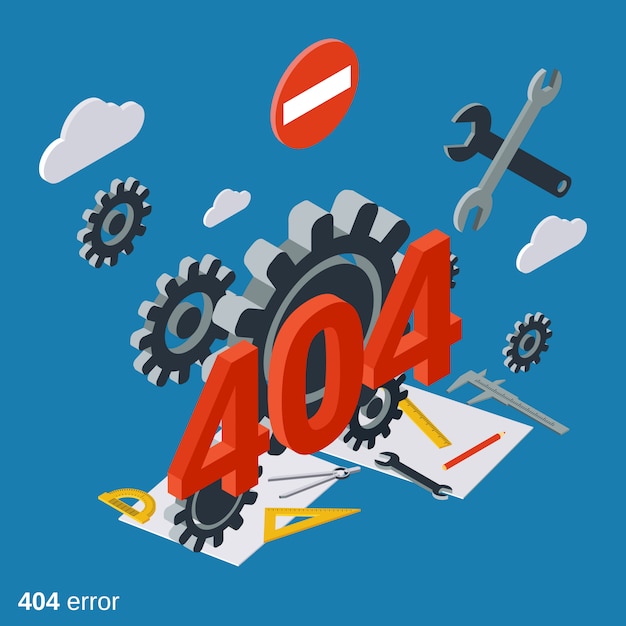 404 오류 페이지 평면 아이소메트릭 벡터 개념 그림