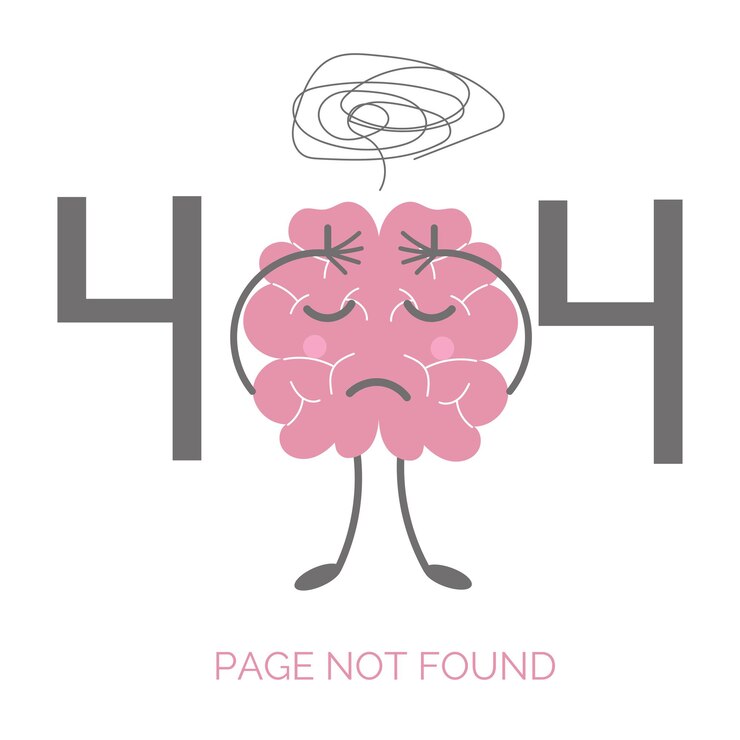 404 error page not found Concept for website with brain in stress