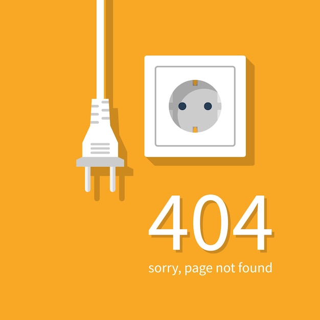 404 error page not found connection error electrical outlet and plug disabled concept vector illustration flat design