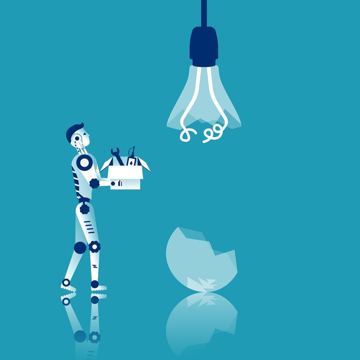 Vector 404 error, page not found. connection error. robot is repairing broken internet network. vector flat