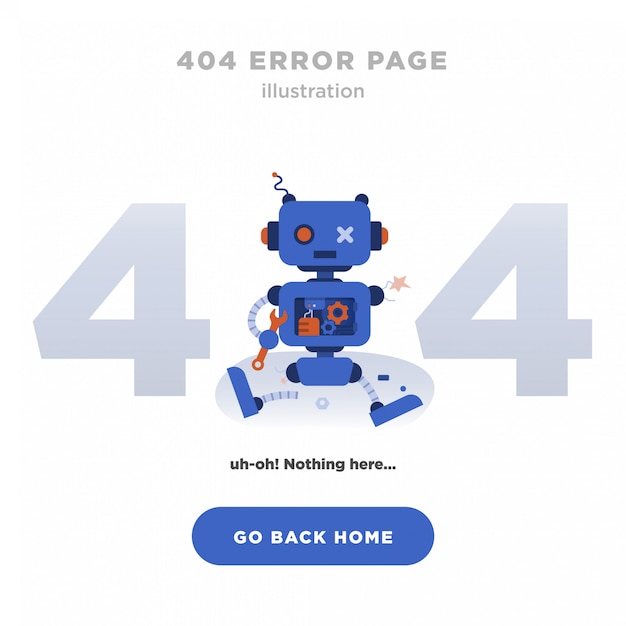 404 Error Page Not Found Design with Broken Robot