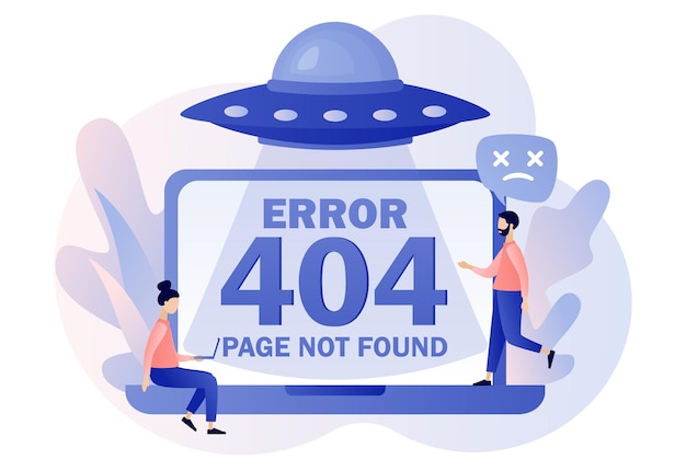 Vector 404 error page not found ufo tiny people updates system installation programssystem maintenance