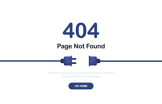 ベクトル 404エラーページが見つかりませんウェブサイトblueのケーブルとソケットまたはコードプラグ付きのバナー