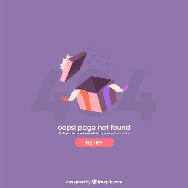 Vector 404 error web template with box in flat style