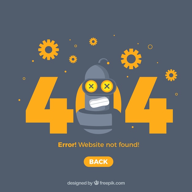 404 modello web di errore con robot e ingranaggi