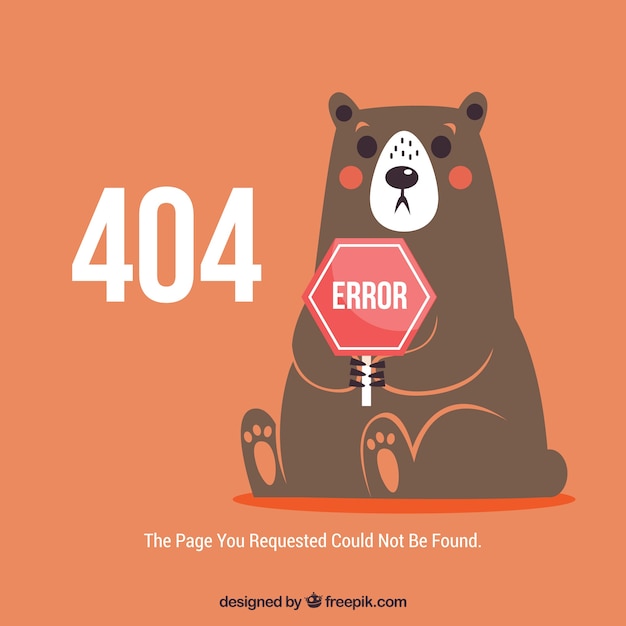 Vector 404 error web template with surprised bear