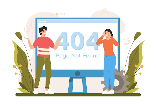 Vector 404 not found color concept with people scene in the flat cartoon design team of programmers