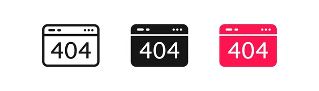 404-foutpictogram Pagina niet gevonden symbool Bericht op computerborden Website waarschuwingssymbolen PC-probleempictogrammen Zwarte en rode kleur Vectorteken