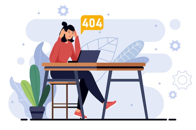 404 minimalistic concept with people scene in the flat cartoon design Girl cannot understand