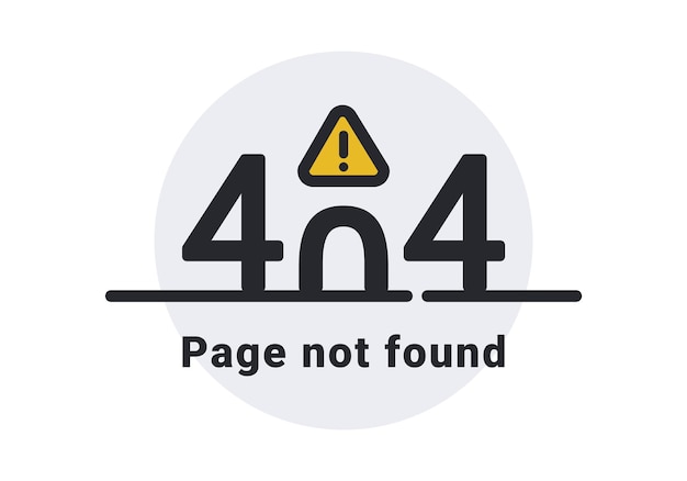 페이지를 찾을 수 없다는 텍스트가 있는 사이트의 404 페이지입니다. 아이콘 위험입니다. 분실된 페이지에 대한 격리된 그림