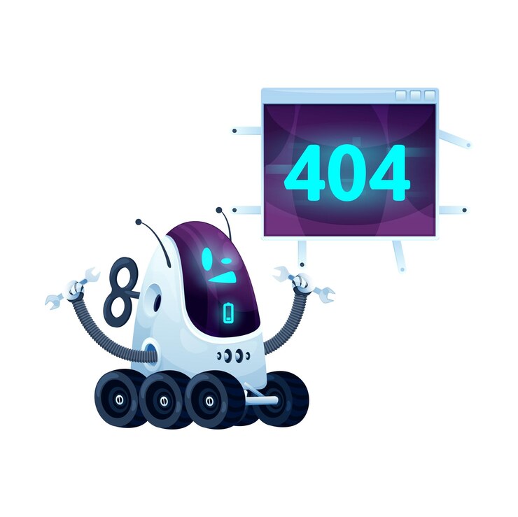 Vector 404-pagina met cartoonscherm en futuristische robot