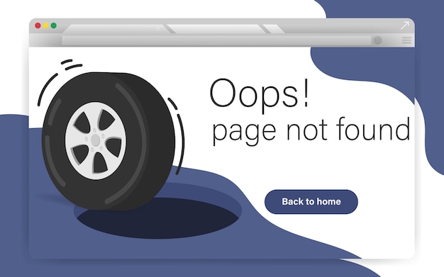 Страница 404 сайта не найдена концепцией. Ошибка сбоя, целевая страница для ошибки сайта / сайт находится в разработке. Держитесь на дороге с колесом, садясь в него