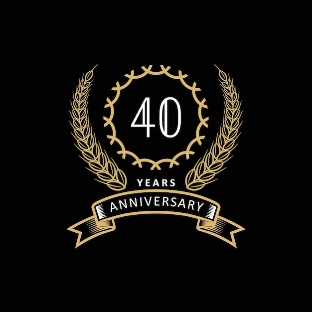 40ste verjaardagslogo met goud en wit frame en kleur op zwarte achtergrond