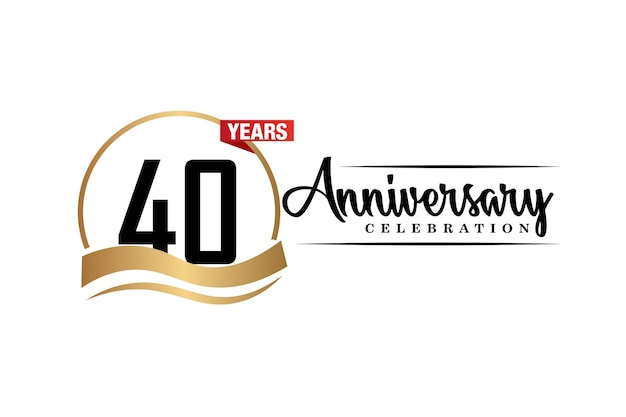 40th anniversary celebration vector design with gold black and red color on white background