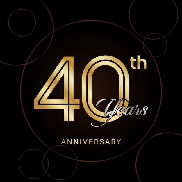 Празднование 40-летия с золотым текстом Золотой векторный шаблон годовщины
