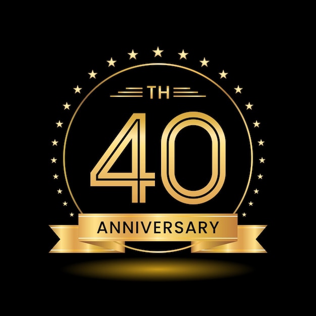 40th Anniversary logo design Golden number concept design Line Art style Logo Vector Template