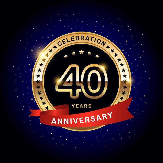 Vector 40th anniversary logo with gold numbers and red ribbon