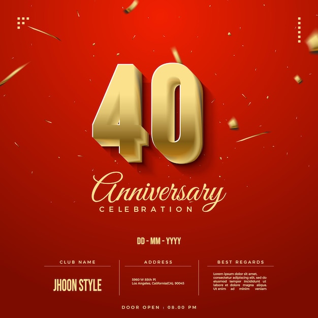 골드 번호가 있는 40주년 파티 초대장