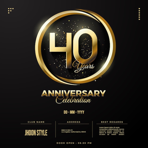 40th anniversary party invitation with gold numbers