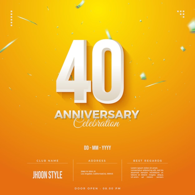 40th anniversary party invitation with soft white numbers