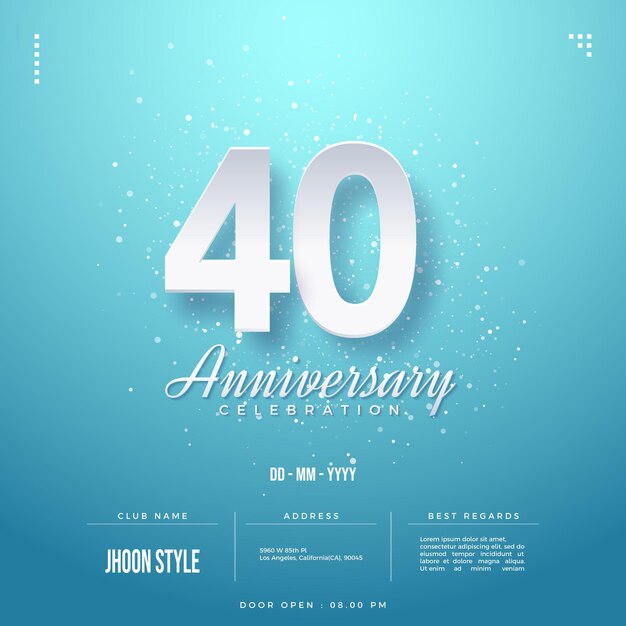 40th anniversary party invitation with soft white numbers