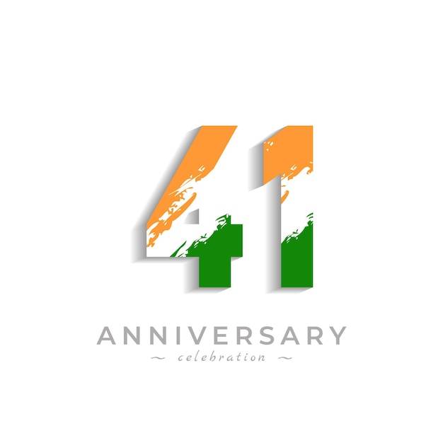 41 Year Anniversary Celebration with Brush White Slash in Yellow Saffron and Green Indian Flag Color