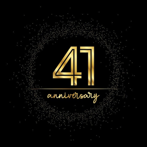 41 years golden number for anniversary with golden glitter and line on a black background