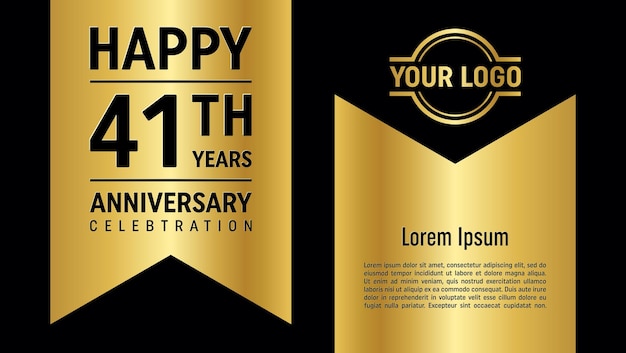 41th Anniversary Celebration template design concept with golden ribbon Vector Template