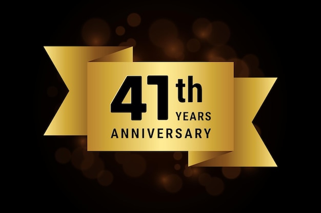 41th anniversary celebration template design with gold ribbon Logo vector illustration