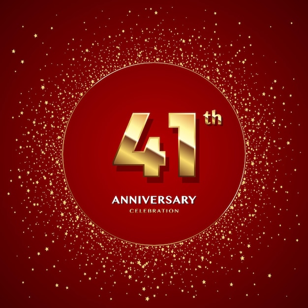 41th anniversary logo with gold numbers and glitter isolated on a red background