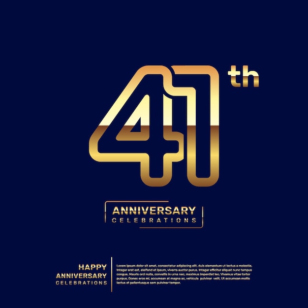 41th year anniversary logo design with a double line concept in gold color