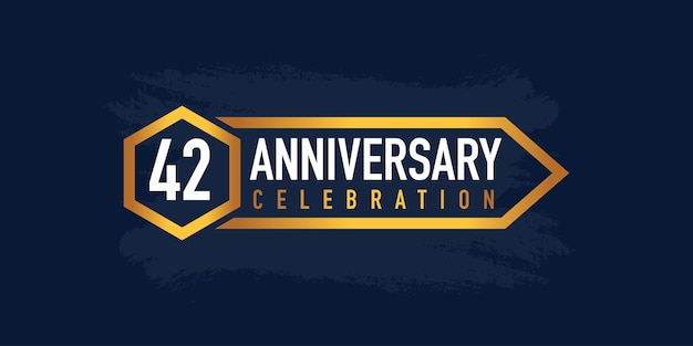 Vector 42 years anniversary celebration logotype colored with gold color and isolated on blue background