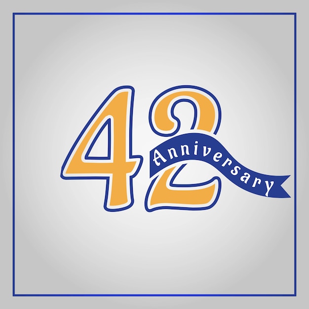 Vector 42 years anniversary celebration logotype colored with yellow and blue, using blue ribbon vector.