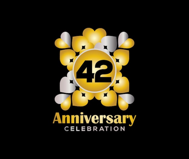 42 Years Anniversary Day Company Or Wedding Used Card Or Banner Logo Gold Or Silver Color Mixed