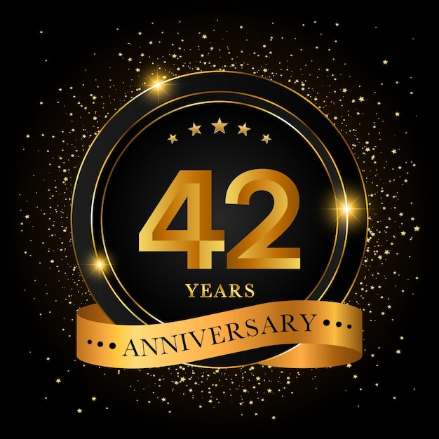 42 Years Anniversary Golden anniversary celebration template design Vector illustrations