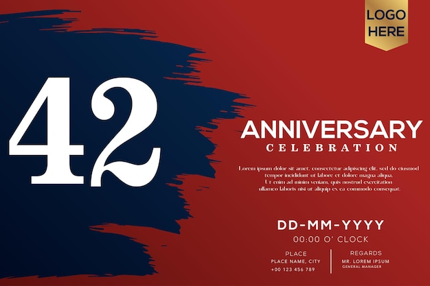 Vector 42 years anniversary with blue brush isolated on red background vector design