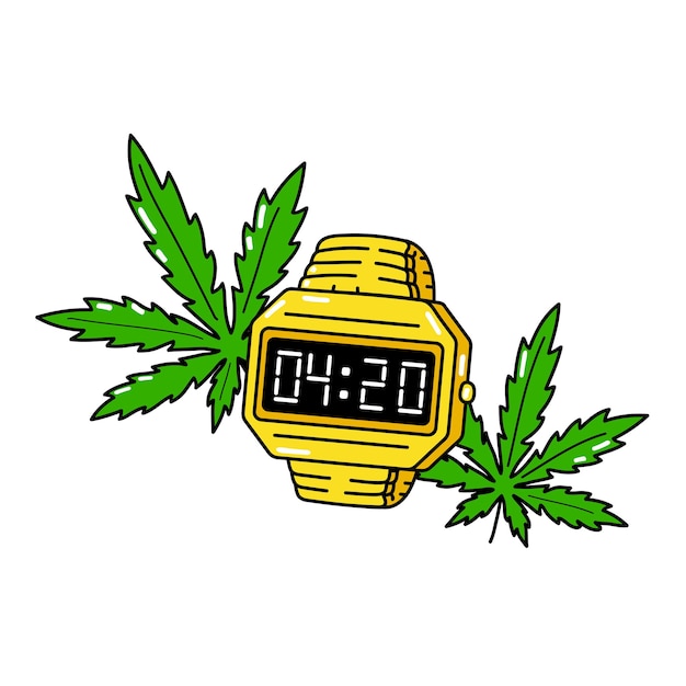 420 keer op gouden elektronisch horloge en wietbladeren